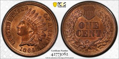 1864 1C Bronze MS65RB