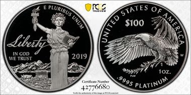 2019-W $100 Platinum Eagle - Liberty PR69DCAM