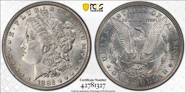 1882-O/S $1 VAM 4, O/S Recessed AU58