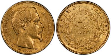1855-D 20 Fr Gad-1061 petit lion MS62