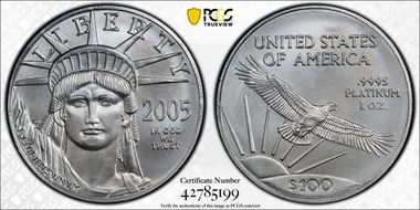 2005 $100 Statue of Liberty First Strike MS70
