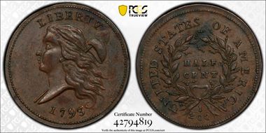 1793 1/2C AU55BN
