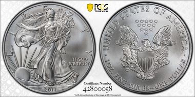 2011 $1 Silver Eagle 25th Anniversary MS69