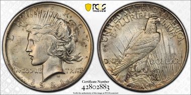 1921 $1 High Relief, Peace MS63