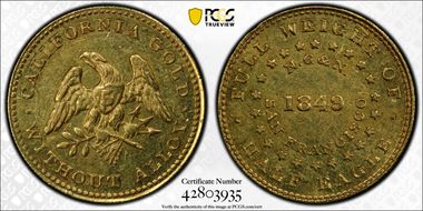 1849 $5 Norris, Reeded Edge MS62