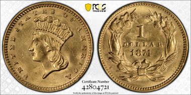 1874 G$1 MS62