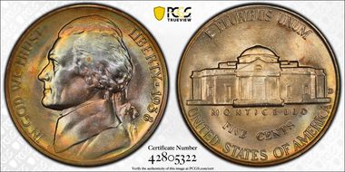 1938-D 5C Jefferson MS68+ FS