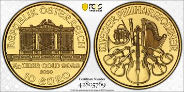 2020 € 10 Vienna Philharmonic MS70
