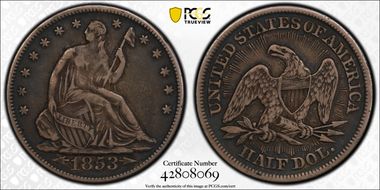 1853 50C Arrows & Rays VF30