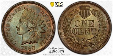 1868 1C MS67BN