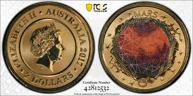 2017 $2 Planetary Coins Mars Colorized MS69