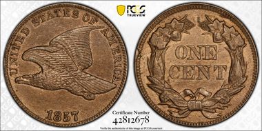 1857 1C Flying Eagle AU58
