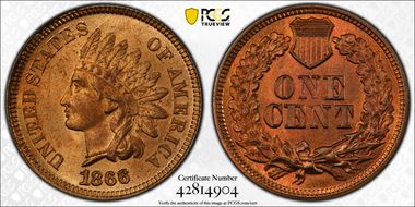 1866 1C MS65+ RB