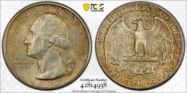 1934 25C Medium Motto MS63