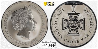 2014 $5 Victoria Cross Frosted Uncirculated MS70