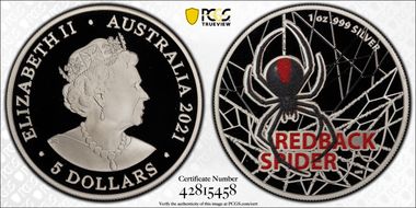 2021 $5 Redback Spider Colorized PR70DCAM