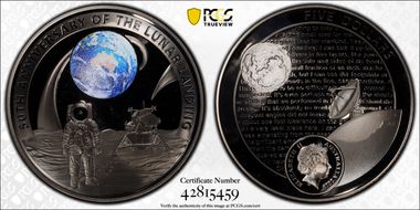 2019 $5 Apollo 11 50th Anniversary Ni Plated Ag PR69DCAM