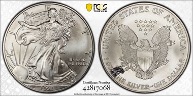 1998 $1 Silver Eagle MS68