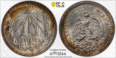 1919-M 10C 15mm  Ag KM-429 MS64