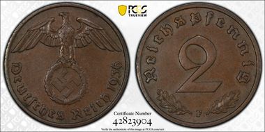 1936-F 2 Pfg J-362 MS62BN