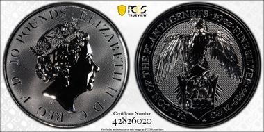 2020 £10 Falcon of the Plantagenets Queen's Beasts 10oz Ag MS69
