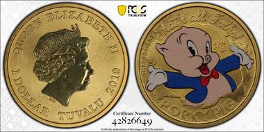 2019-P $1 Looney Tunes Porky Pig Colorized MS68