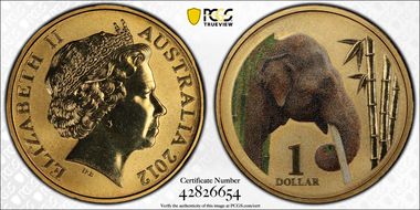 2012 $1 Elephant Al-Bronze Colorized MS69