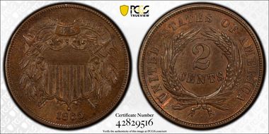 1865 2C Plain 5 MS63BN