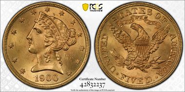 1900 $5 MS64+