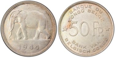 1944 50 Fr KM-27  Ag AU53