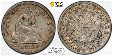 1853-O 25C Arrows and Rays XF40