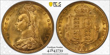 1891-S 1/2 Sov S-3871D Without J.E.B. MS62