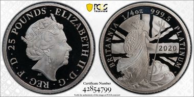 2020 £25 Britannia 1/4oz Pt PR70DCAM