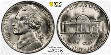 1945-P 5C Doubled Die Reverse MS66+