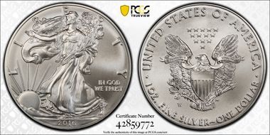 2016-W $1 Burnished Silver Eagle 30th Anniversary Lettered Edge SP69