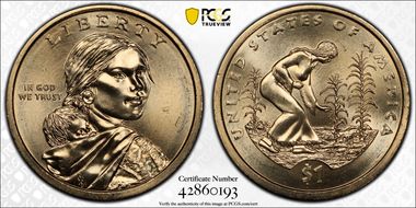 (2009) $1 Native American  Missing Edge Lettering MS66