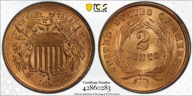 1864 2C Large Motto MS66+ RD