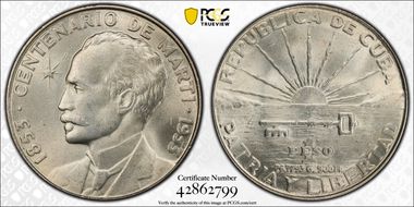 1953 Peso Jose Marti KM-29  Ag MS63