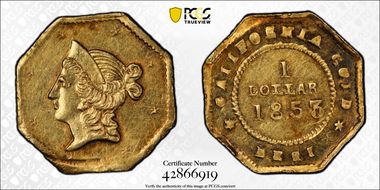 1853 G$1 BG-516 AU58