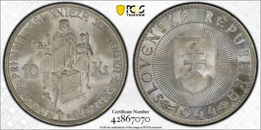 1944 10 Kor KM-9.1  Ag MS66