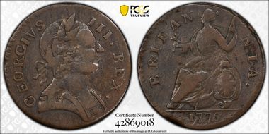 '1778' 1/2P Machin's, Vlack 12-78B VF35BN