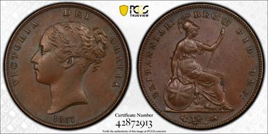 1857 1D S-3948 Plain Trident MS63BN