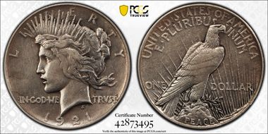 1921 $1 High Relief, Peace N1