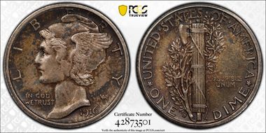 1916-S 10C Mercury AU58