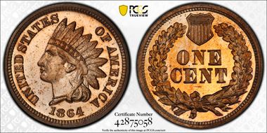 1864 1C Copper Nickel PR64CAM