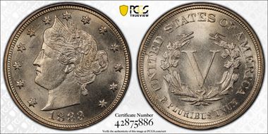 1883 5C No CENTS MS65