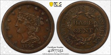 1856 1/2C AU53BN