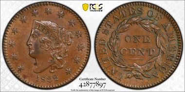 1832 1C N-3 MS62+ BN