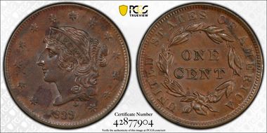 1839 1C N-11 Booby Head AU58BN