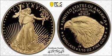 2021-W $5 Gold Eagle - Type 2 First Strike PR70DCAM
